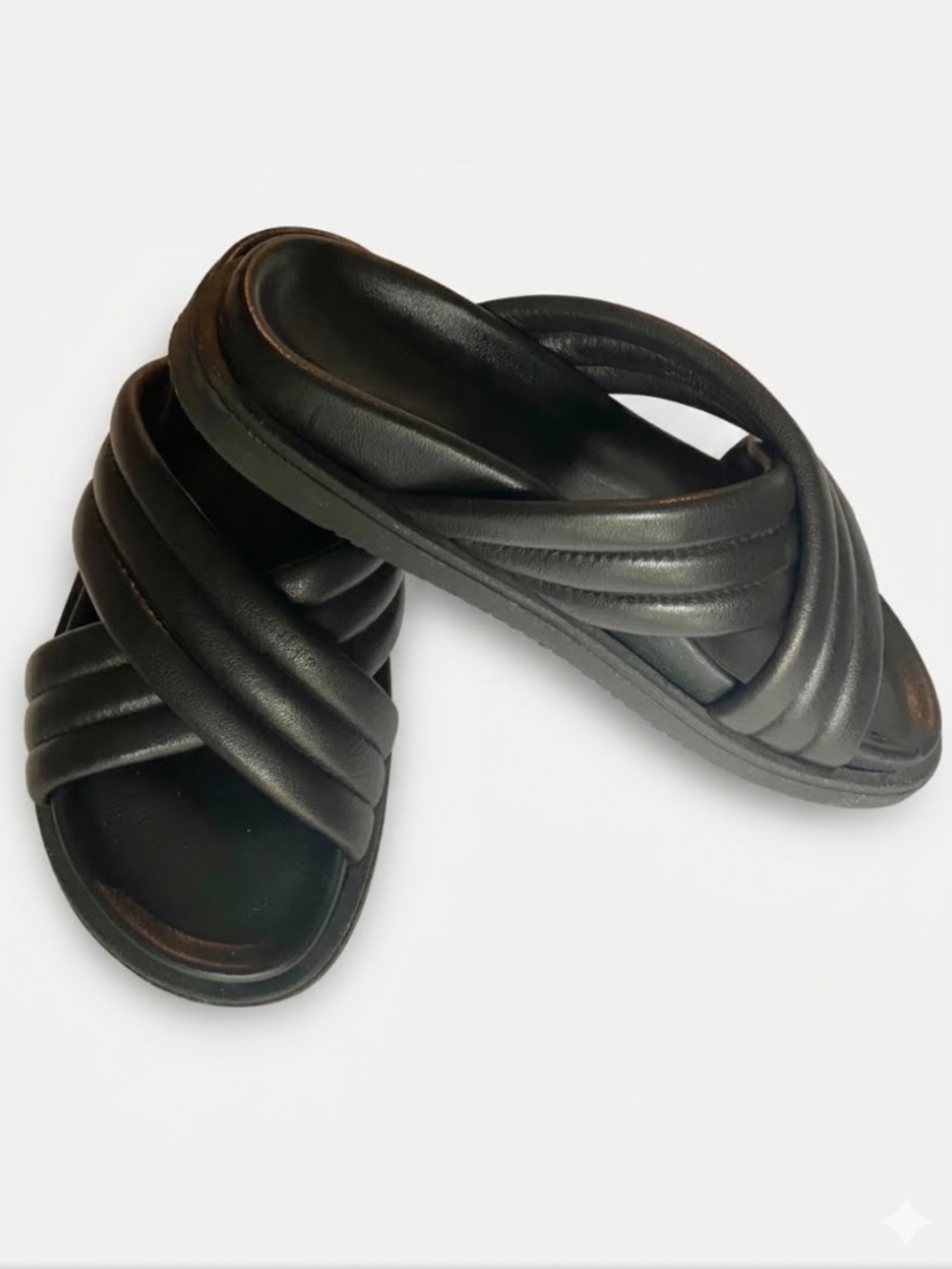 Vera Cuoio Anna Genuine Leather Black Sandals Made in Italy Sz 38